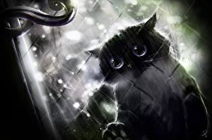 Картинки Коты Рисованные печальные глаза Животные