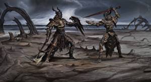 Hintergrundbilder Schlacht Krieger Rüstung Schild (Schutzwaffe) Schwert Streitaxt Fantasy