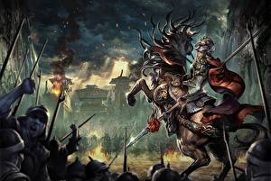 Bakgrunnsbilder Kriger Hest Spyd Rustning  Fantasy