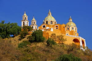 デスクトップの壁紙、、寺院、教会堂、メキシコ、Church on the hill Puebla、都市