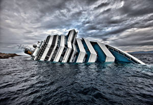 桌面壁纸，，災害，船，游轮，Costa Concordia，