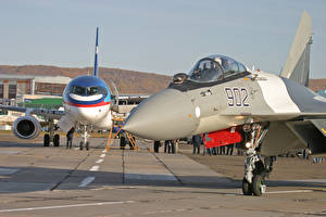 桌面壁纸，，飛機，战斗机，苏-35战斗机，航空
