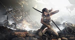 Bakgrundsbilder på skrivbordet Tomb Raider Tomb Raider 2013 Bågskytt Lara Croft dataspel Unga_kvinnor