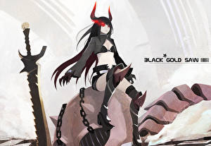 Papel de Parede Desktop Black Rock Shooter Black Gold Saw Anime Meninas