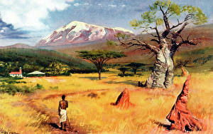 デスクトップの壁紙、、絵画、Zdenek Burian、View of kilimanjaro、
