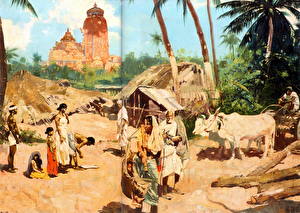 Bureaubladachtergronden Schilderkunst Zdenek Burian At the indian village