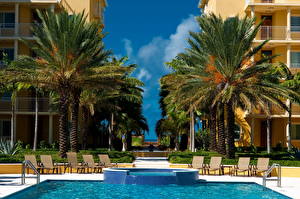 Hintergrundbilder Resort Schwimmbecken Palmen caribbean beaches Turks and Caicos Städte