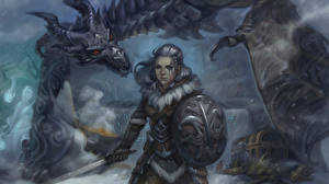 Bakgrunnsbilder Krigere The Elder Scrolls V: Skyrim Skjold (beskyttelse) Fantasy Unge_kvinner