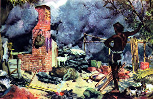 Bakgrunnsbilder Maleri Zdenek Burian Robinson crusoe fort