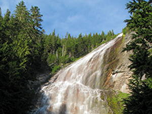 Bureaubladachtergronden Watervallen Amerika Mount Rainier National Park Spray Washington Natuur