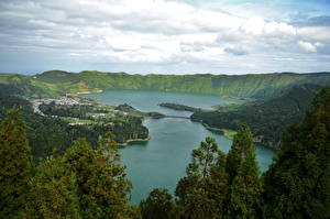 Обои Озеро Португалия Облако Понта-Делгада Природа