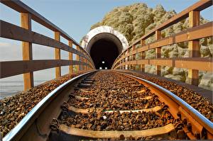 Papel de Parede Desktop Ferrovia Trilhos Túnel