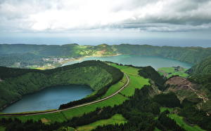 Фото Озеро Португалия Облака остров Сан-Мигель Природа