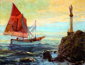 桌面壁纸，，绘画，Zdenek Burian，Morning at sea，