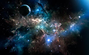 Desktop hintergrundbilder Nebelflecke in Kosmos Planeten Stern Kosmos