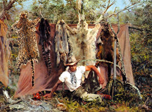 桌面壁纸，，绘画，Zdenek Burian，Camp in the jungle，