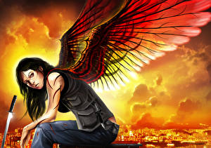 Hintergrundbilder Engel Säbel Flügel Fantasy Mädchens
