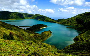 Картинки Озеро Португалия Небо Остров Сан-Мигель Природа
