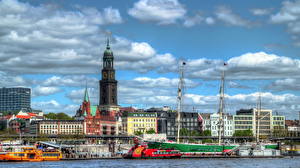 Bakgrundsbilder på skrivbordet Tyskland Hamburg Ett torn stad