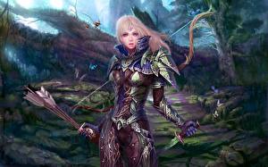 Bilder Krieger Bogenschütze Rüstung Fantasy Mädchens