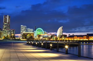 桌面壁纸，，日本，晚上，Yokohama，城市