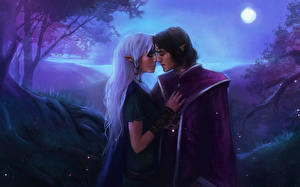 Fonds d'écran Elfes Amour Couples dans l'amour Nuit Fantasy Filles