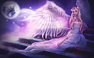 Images Angel Mage Staff Wings Fantasy Girls