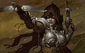 Bakgrundsbilder på skrivbordet Diablo Diablo III Fantasy Unga_kvinnor