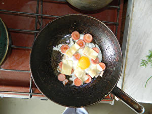 Fondos de escritorio Los platos segundo Huevo frito Sartén comida
