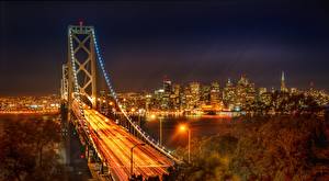 Bakgrunnsbilder Amerika En bro Natt San Francisco California Byer