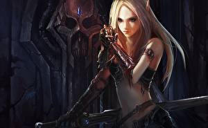 Bakgrundsbilder på skrivbordet World of WarCraft dataspel Fantasy Unga_kvinnor