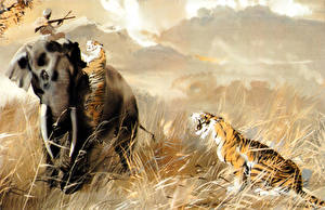 桌面壁纸，，绘画，Zdenek Burian，For karim in the indian jungle，