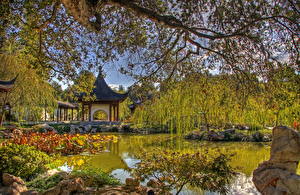 Bureaubladachtergronden Tuin Vijver Chinese San Marino California USA Natuur