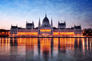 Фотографии Венгрия Ночь парламент Будапешт Города