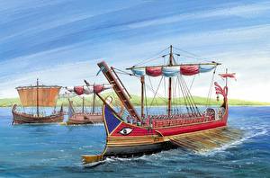 Фотография Корабли Рисованные Римская трирема