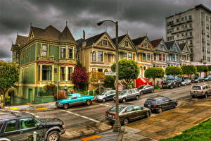 Bureaubladachtergronden Verenigde staten Californië San Francisco Old Victorian houses een stad