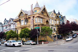 デスクトップの壁紙、、アメリカ合衆国、サンフランシスコ、カリフォルニア州、Old Victorian houses、都市