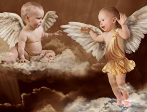 Картинки Младенцы Купидона Крылья ребёнок