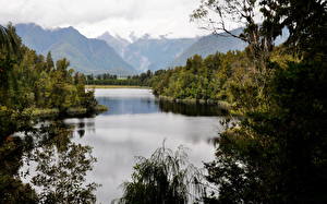 Фотографии Озеро Новая Зеландия Уэстленд Нешнел Lake Matheson Природа