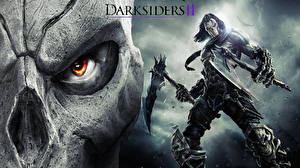 Bakgrunnsbilder Darksiders Darksiders II Levende døde Krigere Ljå vapen videospill