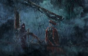 Bureaubladachtergronden Piraten Schip Regen Nacht Fantasy