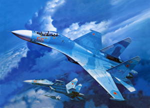Papel de Parede Desktop Aviãos Desenhado Sukhoi Su-27 Aviação