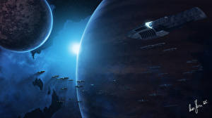 Bakgrundsbilder på skrivbordet Fartyg Planet Fantasy Rymden