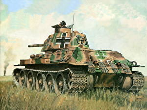 桌面壁纸，，绘制壁纸，坦克，T-34坦克，Pz.Kpfw.747 T-34，陆军
