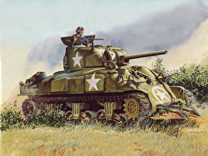 桌面壁纸，，绘制壁纸，坦克，M4雪曼戰車，陆军