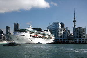 Bakgrundsbilder på skrivbordet Fartyg Kryssningsfartyg Port of Auckland New Zealand