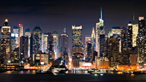 Bureaubladachtergronden Amerika New York Nacht een stad