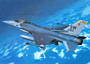 Papel de Parede Desktop Aviãos Desenhado F-16 Fighting Falcon F-16C Aviação
