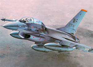 Hintergrundbilder Flugzeuge Gezeichnet F-16 Fighting Falcon F-16B Luftfahrt