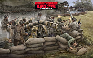 Fondos de escritorio Flames of War Cañón (artillería) Soldados videojuego